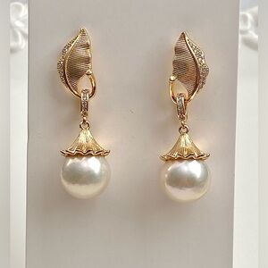 E123-High Quality S925 Round Edison Pearl Earring/Detachable Pendant